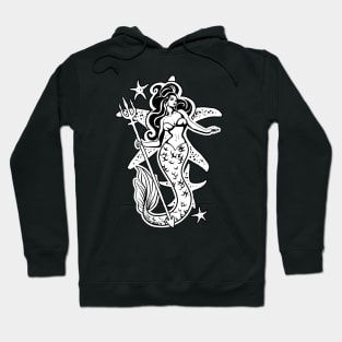 Retro Pin-Up Black And White Mermaid Hoodie